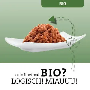 catz finefood Bio Portion catz finefood Bio auf einem weißen Teller.