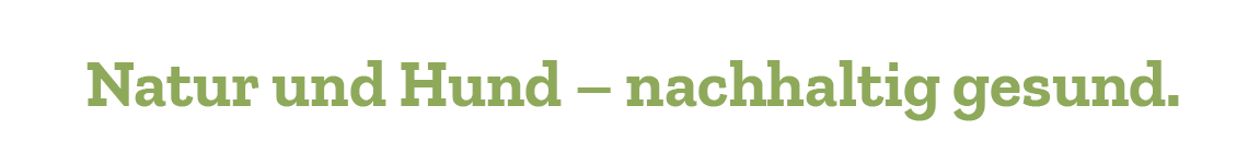 Natur und Hund – nachhaltig gesund Schriftzug „Natur und Hund – nachhaltig gesund.“ in grüner Typografie.