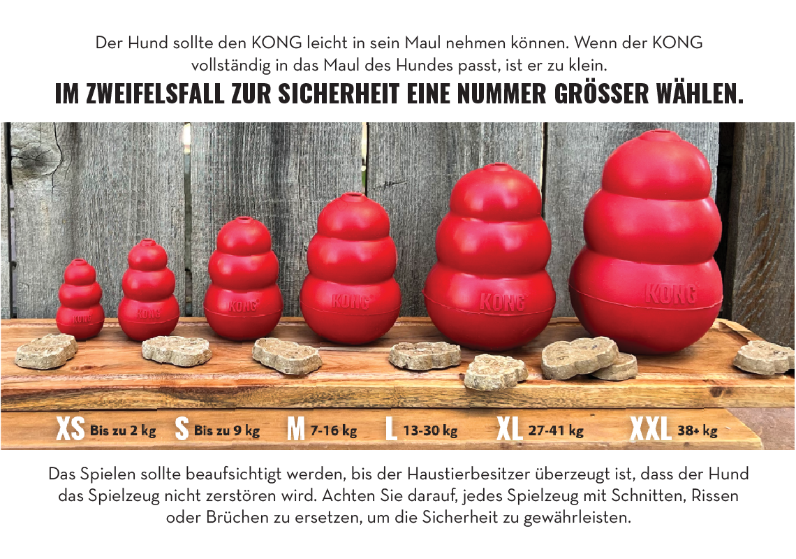 Größenübersicht Größenübersicht verschiedener KONG‑Modelle in XS bis XXL.