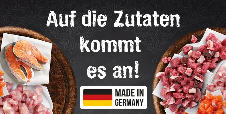 Leonardo Slogan Schriftzug „Auf die Zutaten kommt es an!“ mit Hinweis „Made in Germany“.