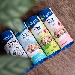 Biokat’s Deo Pearls Vier Biokat’s Deo Pearls‑Dosen in verschiedenen Sorten nebeneinander.