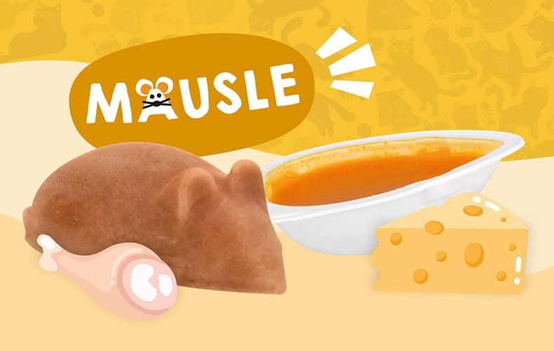 Lucky Lou Mäusle Lucky‑Lou‑Mäusle‑Snack in Schalenform neben orangefarbener Sauce in einer weißen Schale.