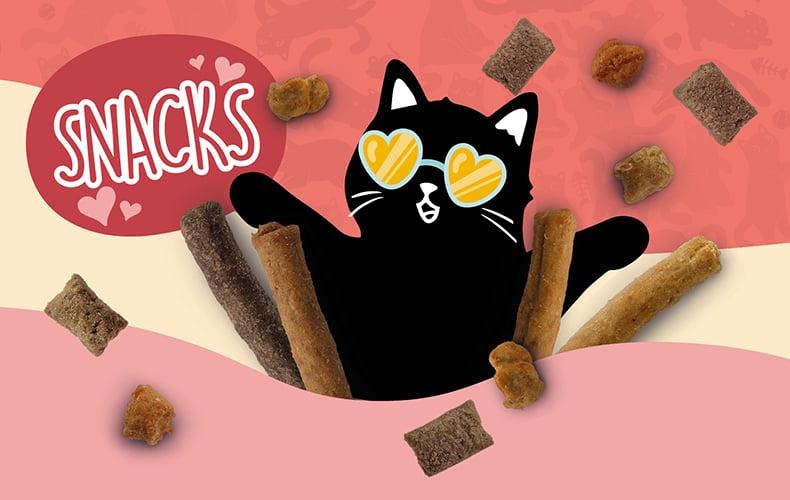 Lucky Lou Snacks Lucky Lou Snacks mit Katzenillustration mit Herzbrille.