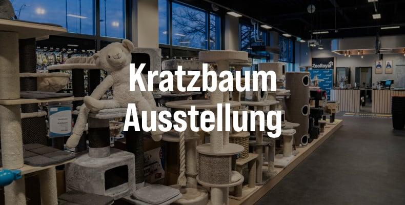 Kratzbaum Ausstellung Ausstellung mit verschiedenen Kratzbäumen und Kletterelementen in einem hellen Showroom.