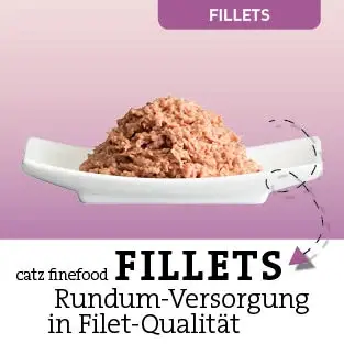 catz finefood Fillets Portion catz finefood Fillets auf einem weißen Teller.