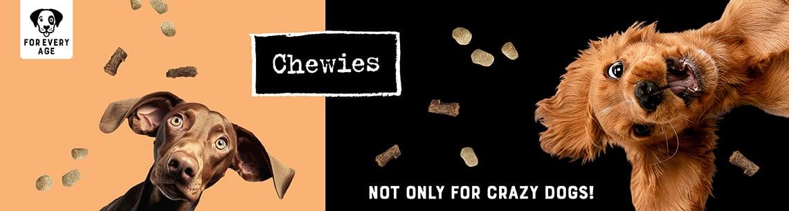 Chewies Topbanner Banner mit zwei Hunden und Chewies Logo.