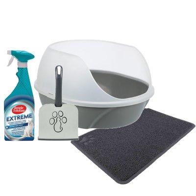 Katzen Starter Set – Katzentoilette, Streulöffel, Vorlegematte & Geruchsentferner Katzen Starter Set – Katzentoilette, Streulöffel, Vorlegematte & Geruchsentferner