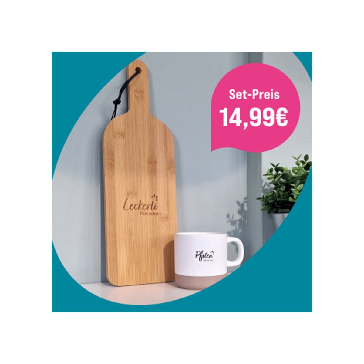 ZooRoyal Bambusbrettchen und Keramiktasse