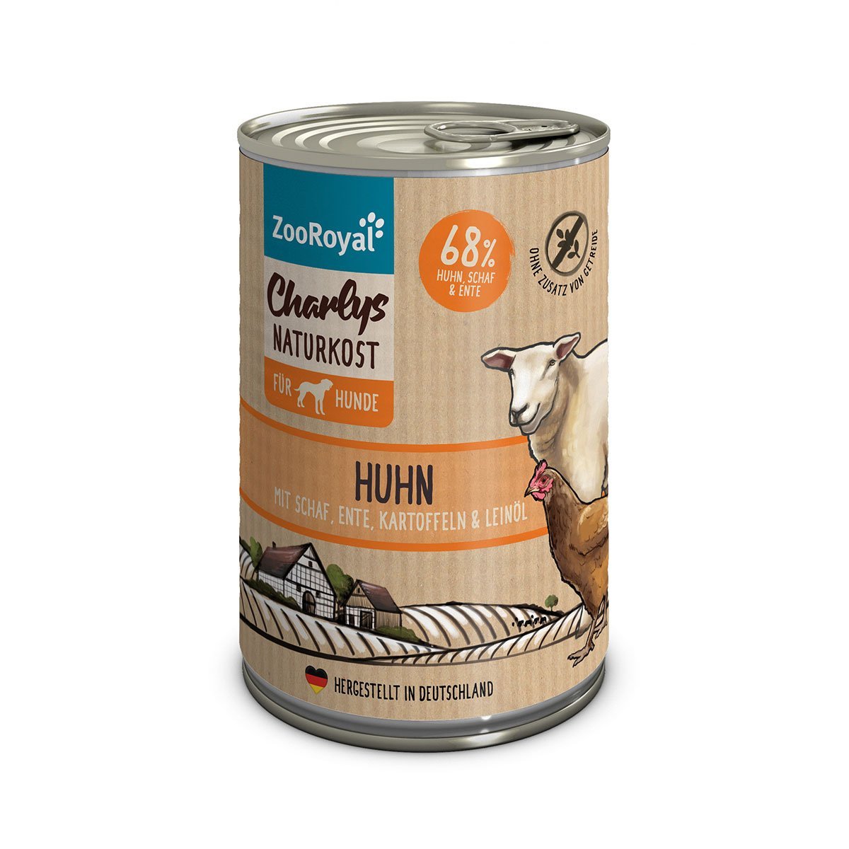 ZooRoyal Charlys Naturkost Huhn mit Schaf, Ente, Kartoffeln und Leinöl 400g