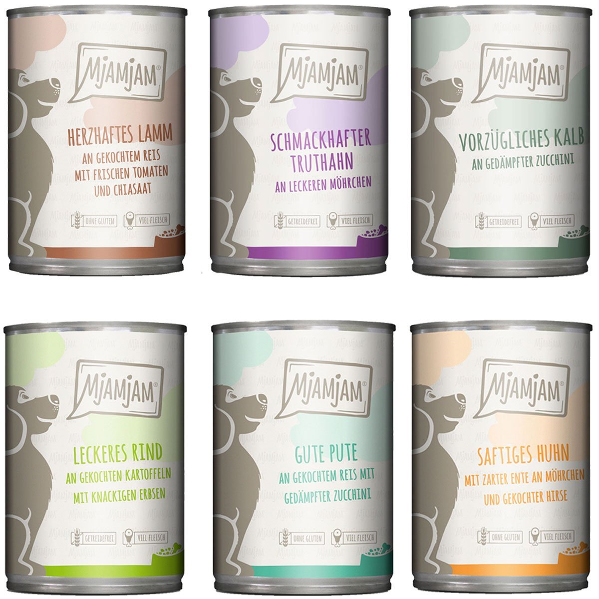 MjAMjAM Mixpaket II mit HuhnundEnte, Rind, Pute, Kalb, Truthahn, Lamm 6x400g