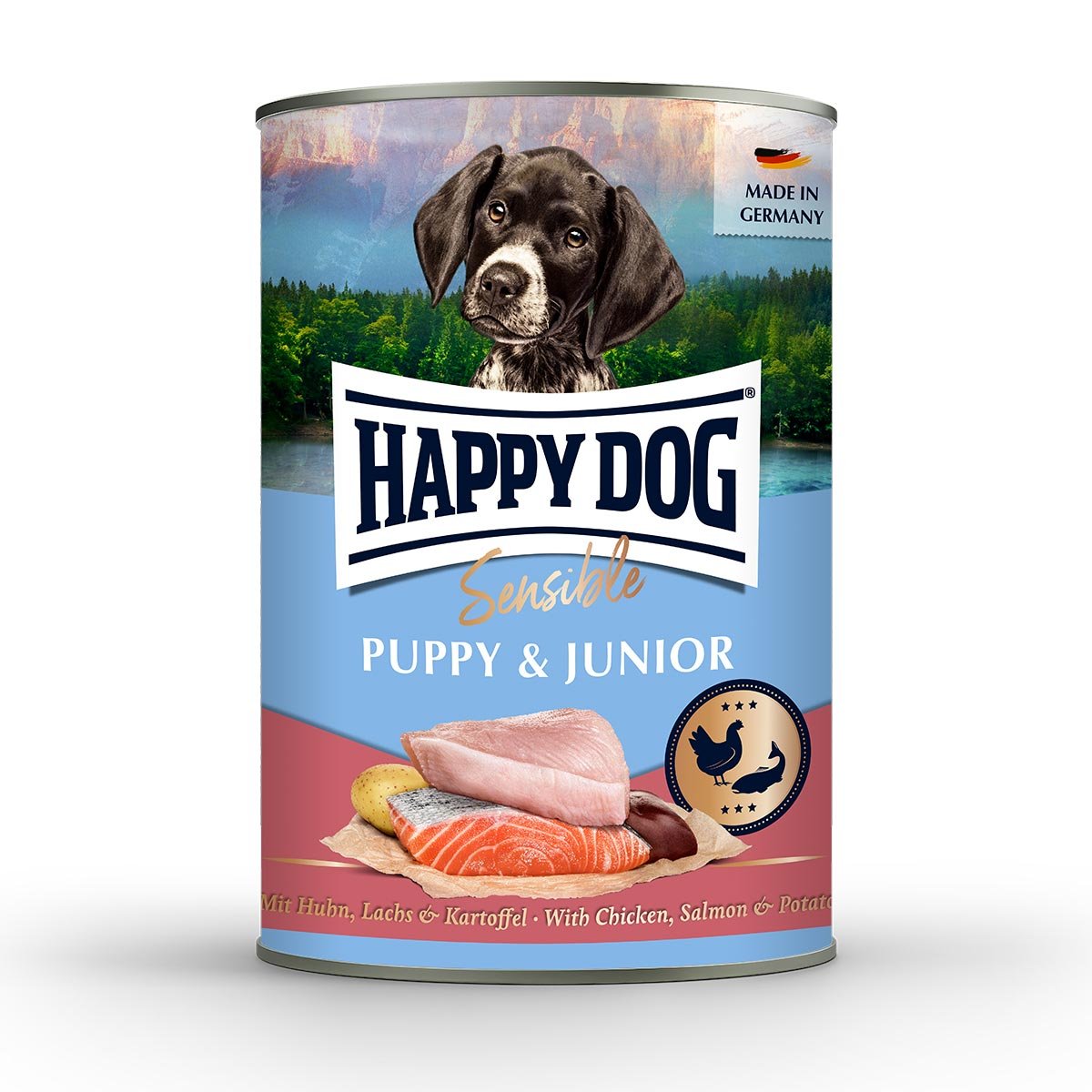 Happy Dog Sensible Puppy Huhn, Lachs und Kartoffel Dose 6x400g
