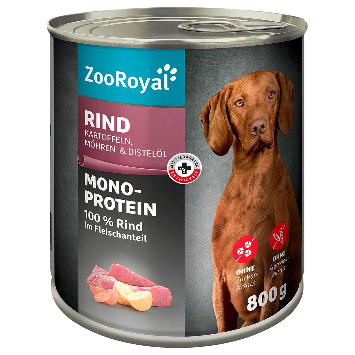 ZooRoyal Mono-Protein Rind, Kartoffeln, Möhren und Distelöl 6x800g