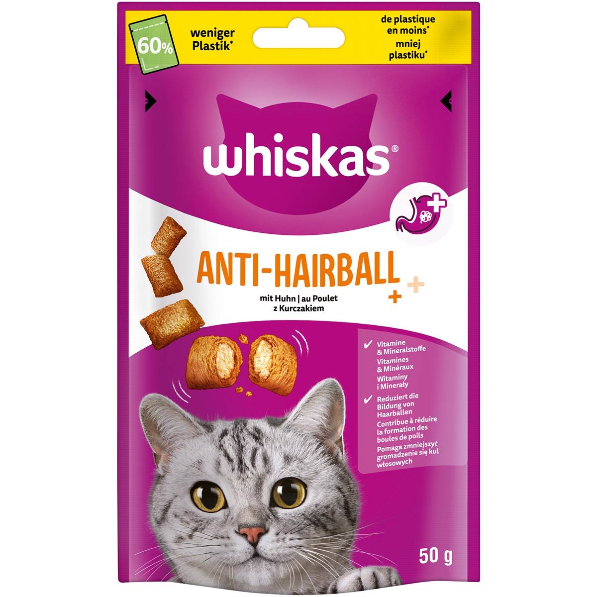 WHISKAS Anti-Hairball Huhn 3x50 g