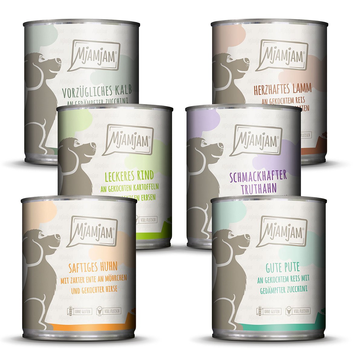 MjAMjAM Mixpaket II mit HuhnundEnte, Rind, Pute, Kalb, Truthahn, Lamm 6x800g