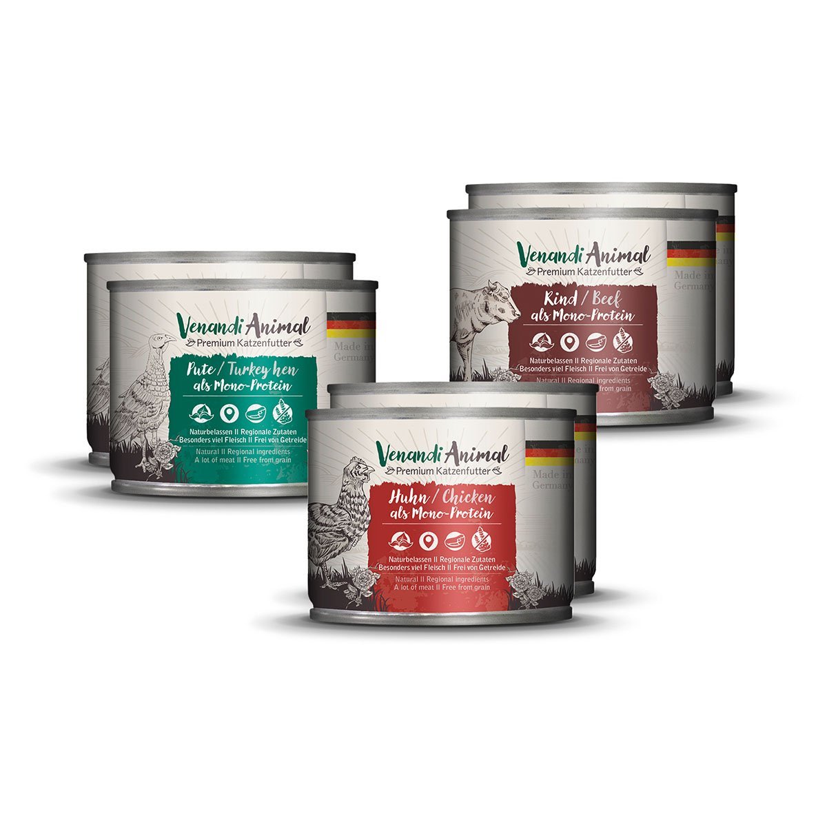 Venandi Animal - Probierpaket I Huhn, Pute, Rind 6x200g