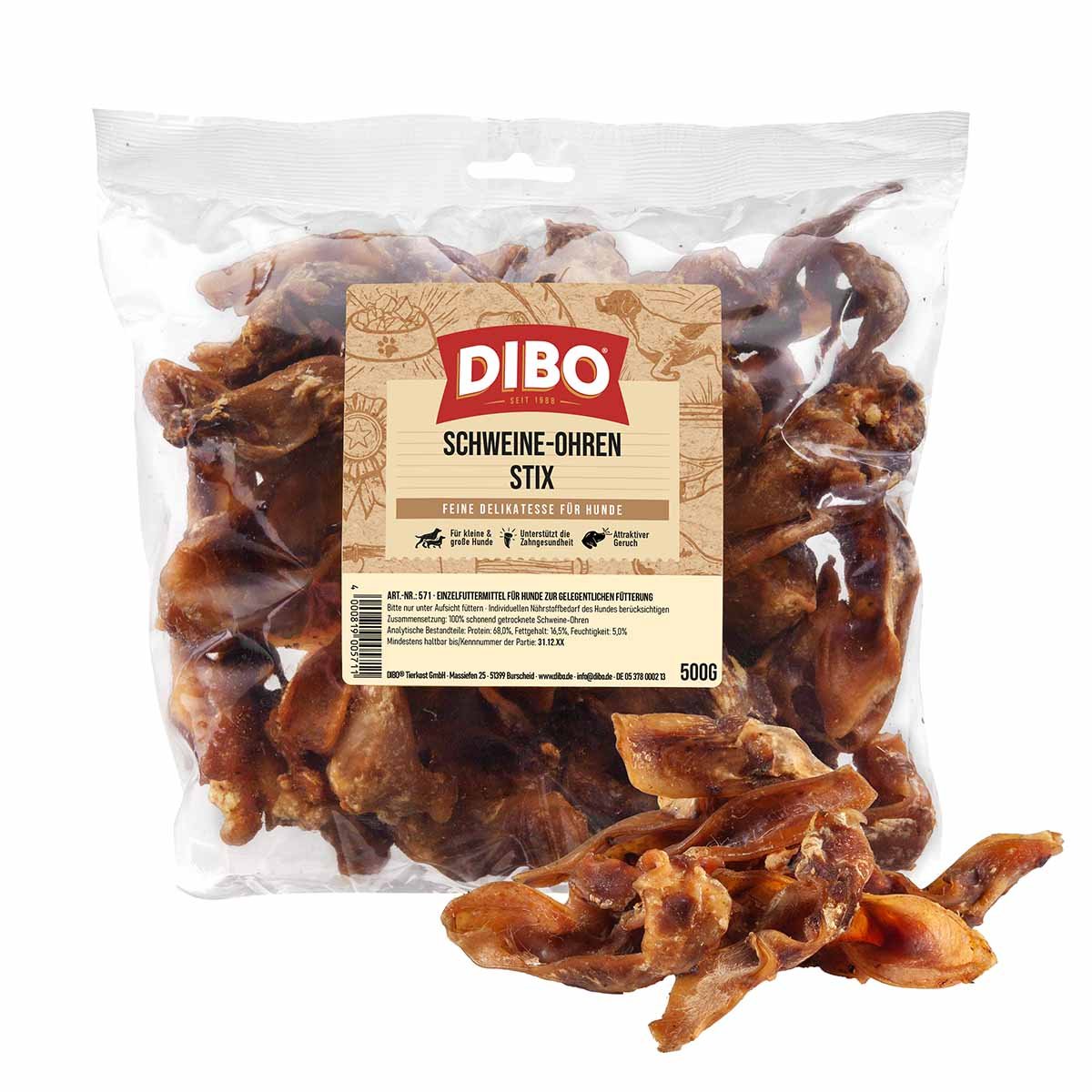 DIBO Schweineohren-Stix 500g