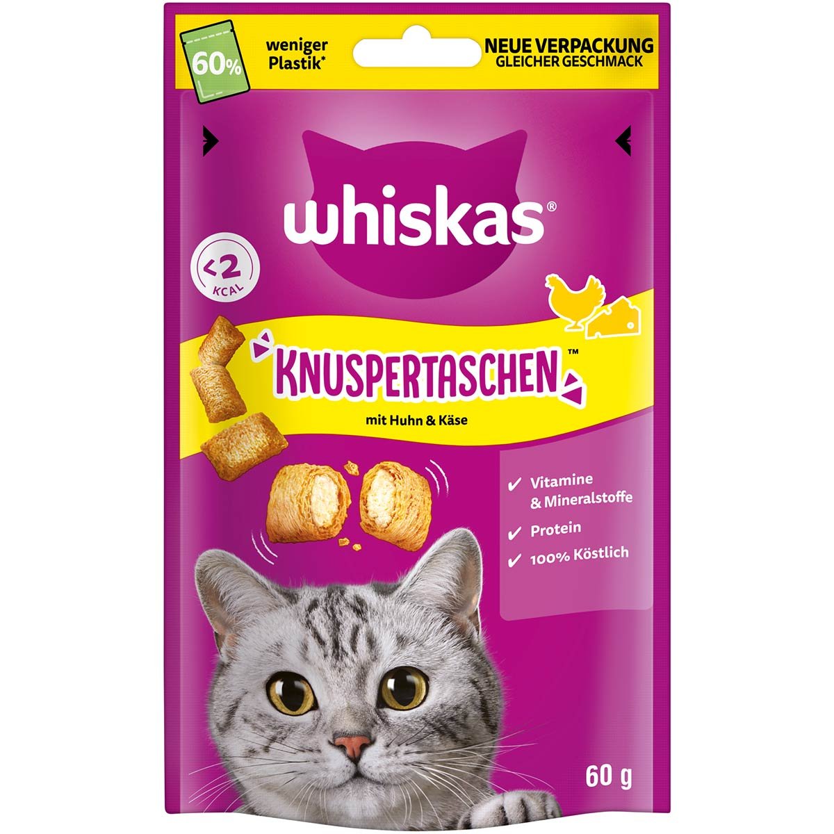 WHISKAS Knuspertaschen Huhn und Käse 6x60 g