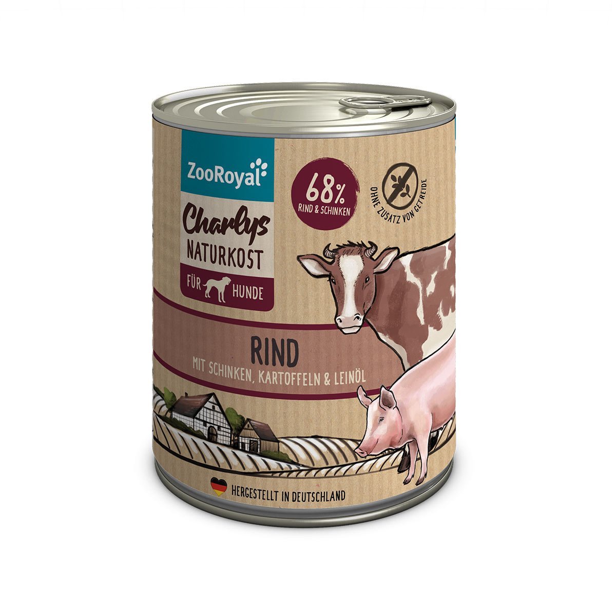 ZooRoyal Charlys Naturkost Rind, Schinken, Kartoffeln und Leinöl 6x800g