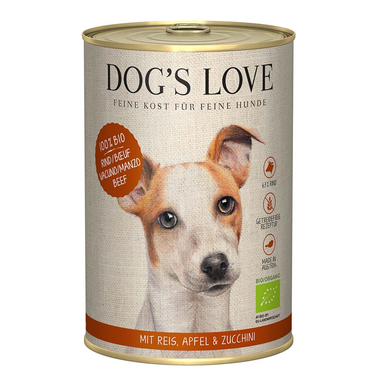 Dog's Love Bio Rind mit Reis, Apfel und Zucchini 12x400g