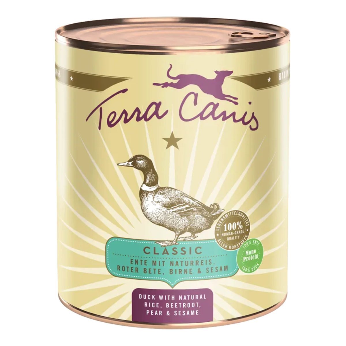 Terra Canis CLASSIC – Ente mit Naturreis, Roter Bete, Birne und Sesam 6x800g