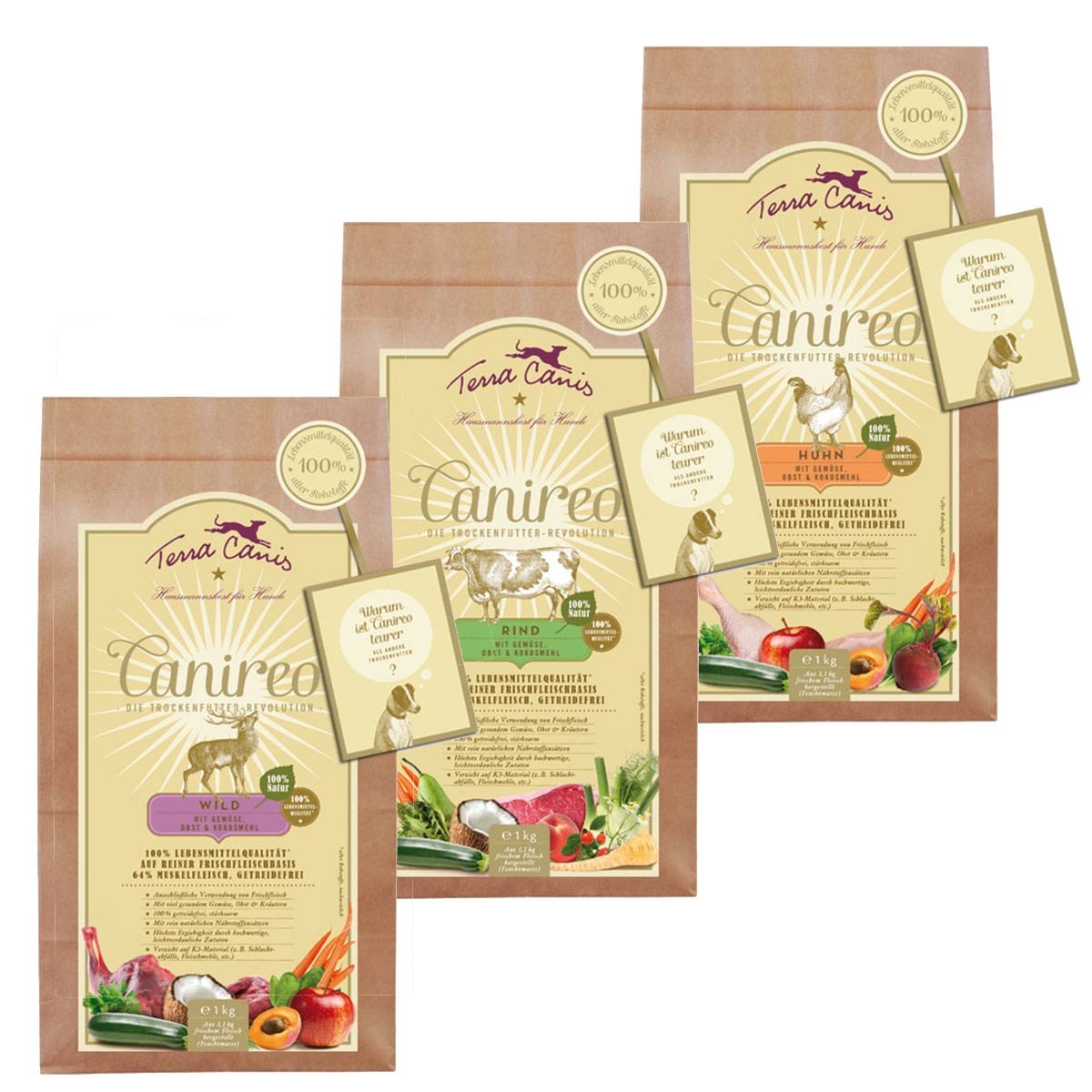 Terra Canis Canireo Mixpaket Huhn, Wild und Rind 3x1kg