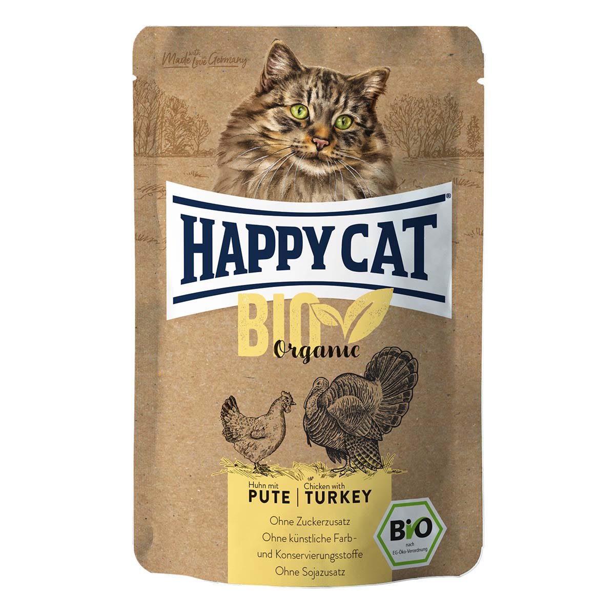 Happy Cat Bio Pouch Huhn und Pute 24x85 g