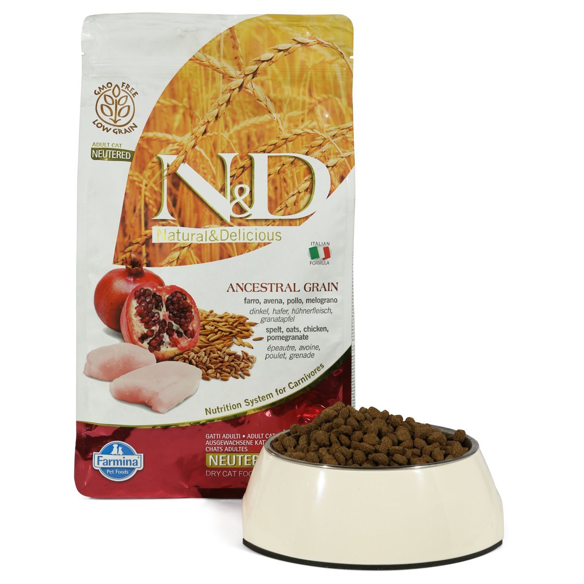 NundD Adult getreidearm Huhn und Granatapfel für kastrierte Katzen 1,5kg
