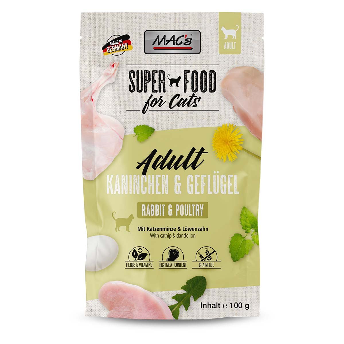 MAC's Cat Pouchpack Kaninchen, Geflügel und Löwenzahn 12x100g