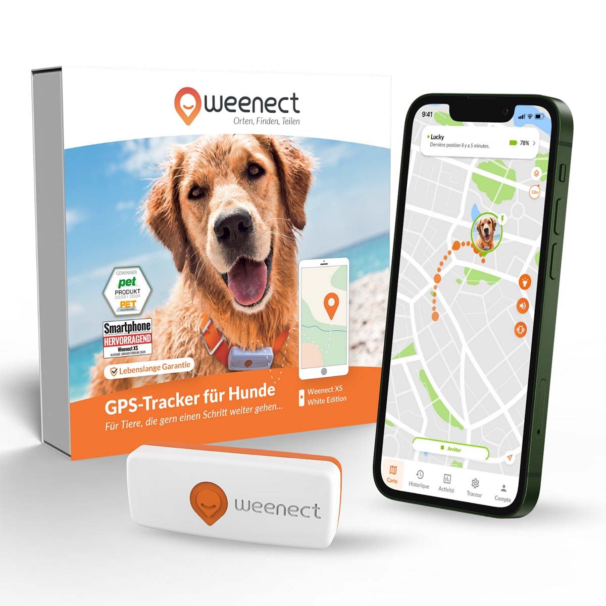Weenect XS GPS Tracker für Hunde Weiß