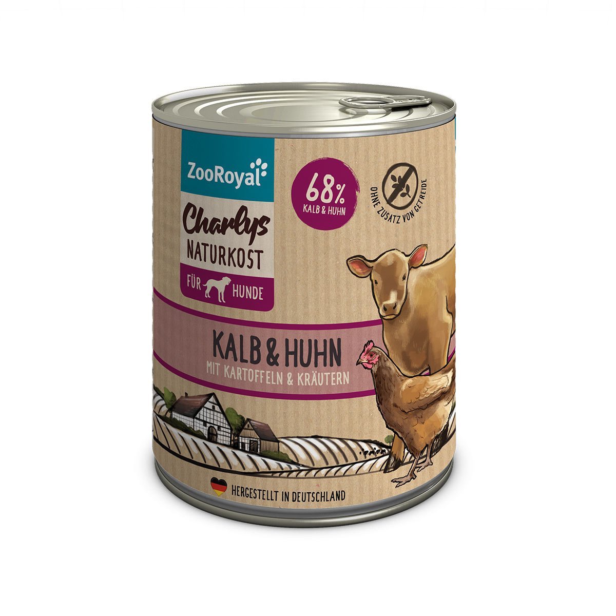 ZooRoyal Charlys Naturkost Kalb, Huhn, Kartoffeln und Kräuter 6x800g