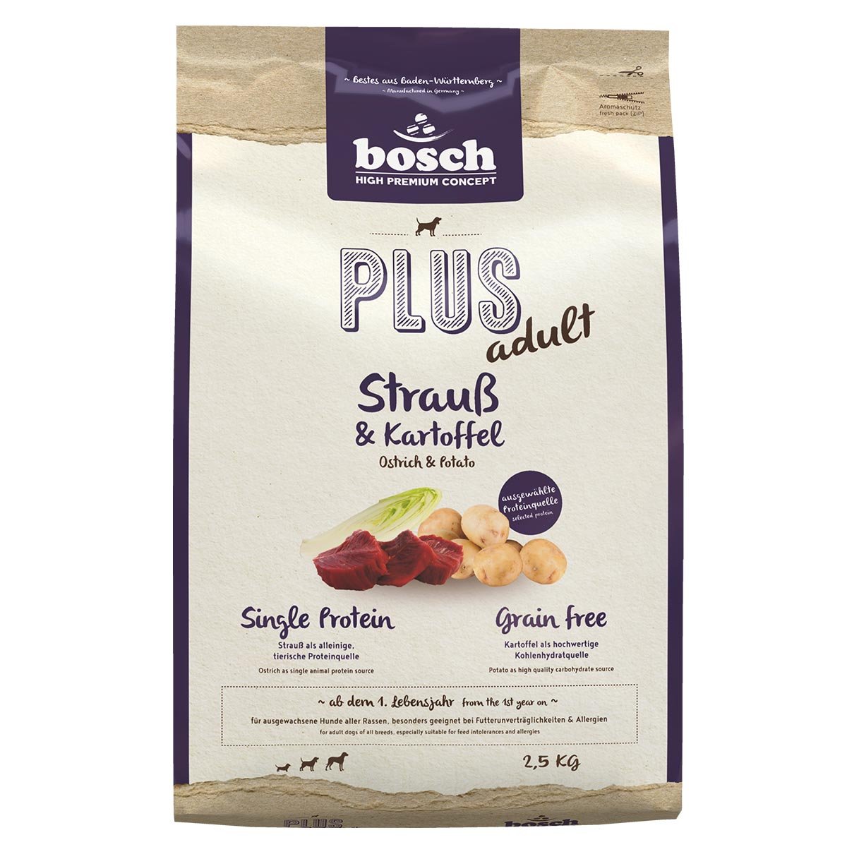Bosch PLUS Hunde-Trockenfutter Strauß und Kartoffel 2,5kg