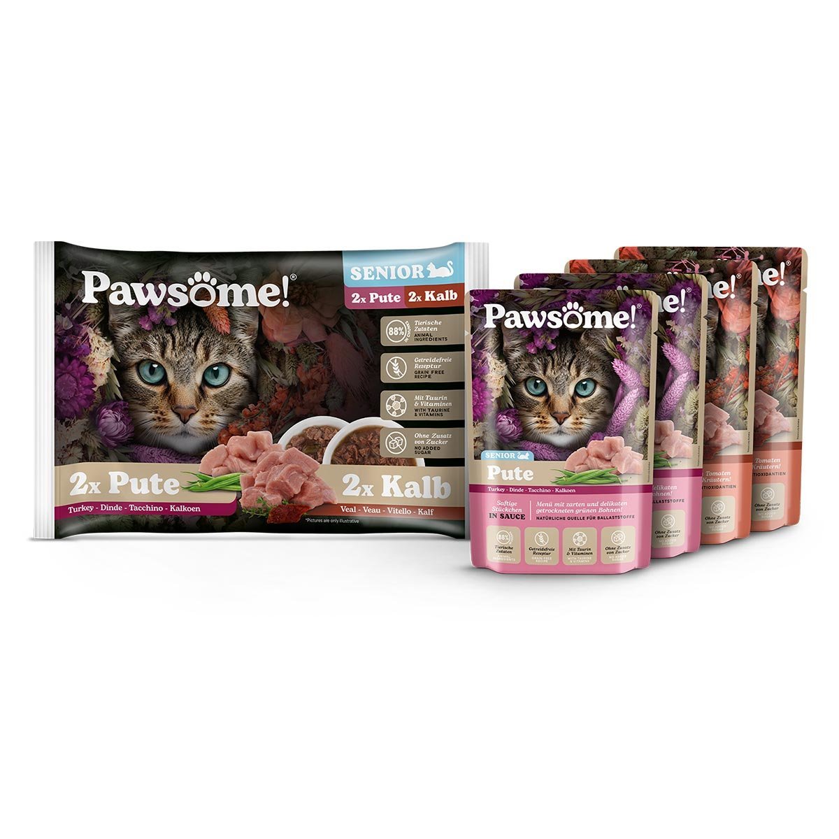 Pawsome Senior Pute und Kalb Mixpack 4x85g