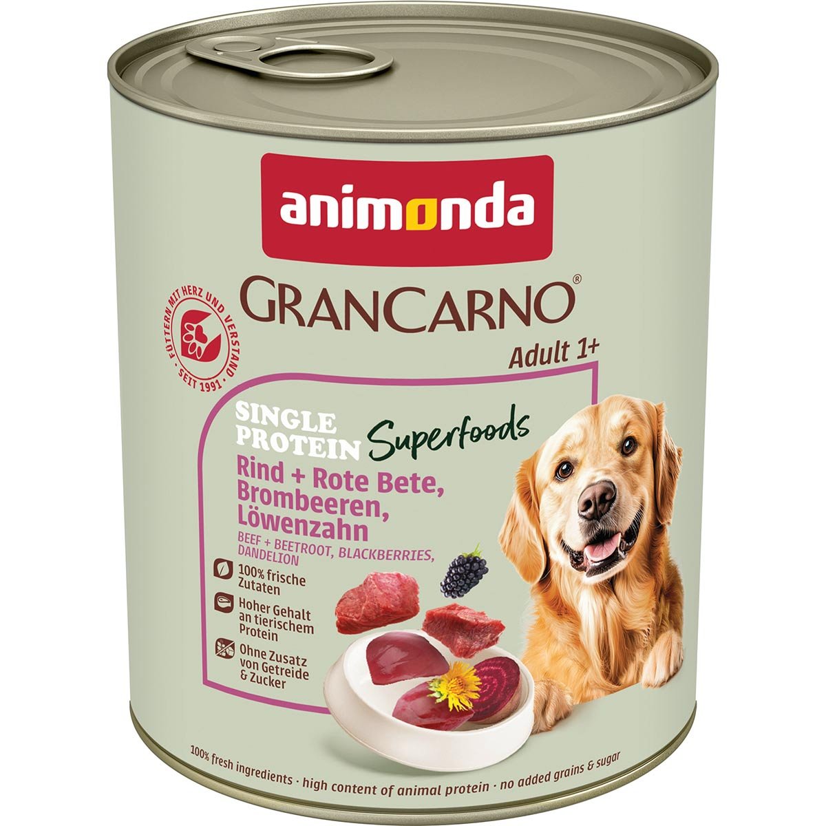 animonda GranCarno superfoods Rind + rote Bete + Brombeere + Löwenzahn 6x800g