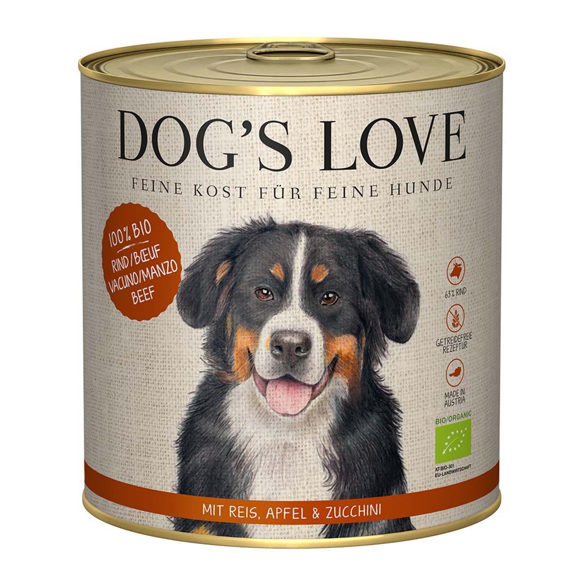 Dog's Love Bio Rind mit Reis, Apfel und Zucchini 6x800g