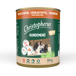 Christopherus Hundemenü mit Wildschwein, Süßkartoffel und Cranberry