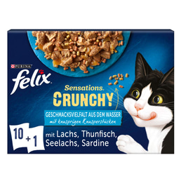FELIX Sensations Crunchy Geschmacksvielfalt aus dem Wasser 10x85g + 1x40g Knusperstückchen