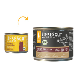 Liebesgut Biokost Adult Katze mit Ente, Mangold und Reis