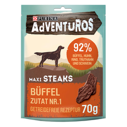 Purina AdVENTuROS Maxi Steaks, Hundeleckerli getreidefrei mit Büffel