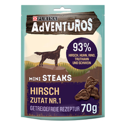 Purina AdVENTuROS Mini Steaks Hundeleckerli getreidefrei mit Hirsch