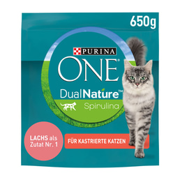 PURINA ONE Dual Nature kastrierte Katze Lachs, Spirulina 650g