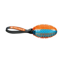 Trixie Push to mute míč na rugby na pásku, 12 cm/27 cm, oranžový/modrý