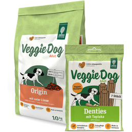 VeggieDog Origin 10kg + VeggieDog Denties 180g gratis
