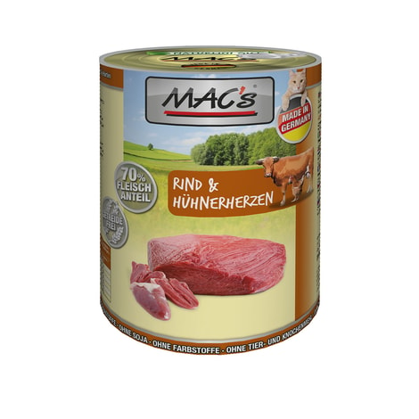 MAC's Cat Futter Fleischmenü Rind & Hühnerherzen