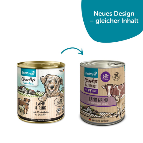 ZooRoyal Charlys Naturkost Lamm & Rind mit Kartoffeln & Distelöl
