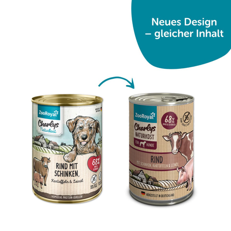 ZooRoyal Charlys Naturkost Rind mit Schinken, Kartoffeln & Leinöl