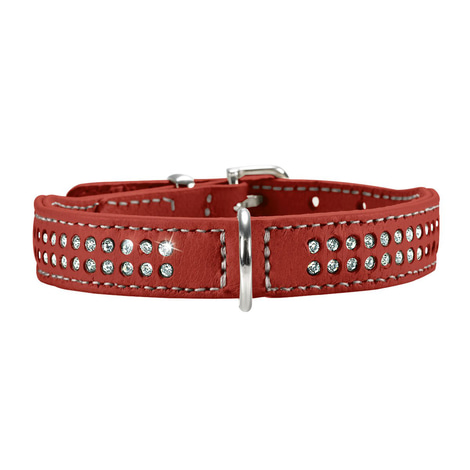 Hunter Elchlederhalsband Petit für kleine Hunde chili mit Strass