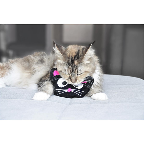 Aumüller Katzenspielkissen Katzenkopf Blacky mit Dinkelspelz und Baldrian