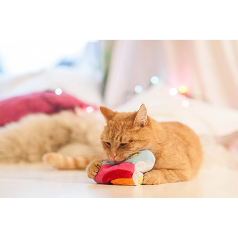 Aumüller Regenbogen Herz Katzenspielkissen aus Schmuseplüsch