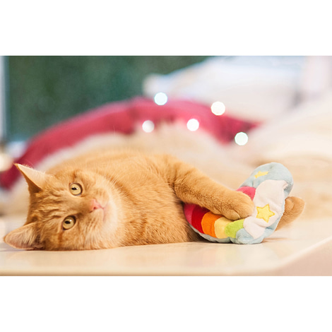 Aumüller Regenbogen Herz Katzenspielkissen aus Schmuseplüsch