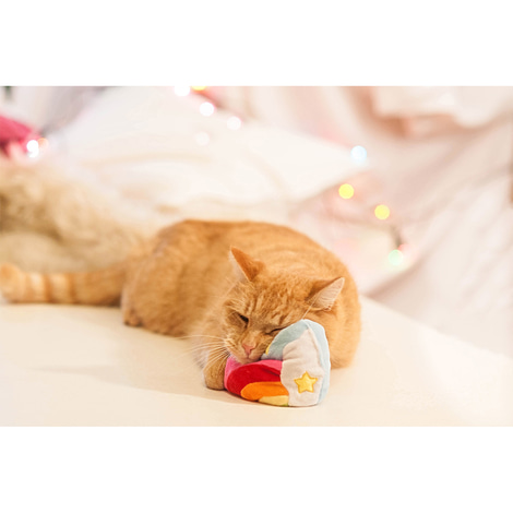 Aumüller Regenbogen Herz Katzenspielkissen aus Schmuseplüsch
